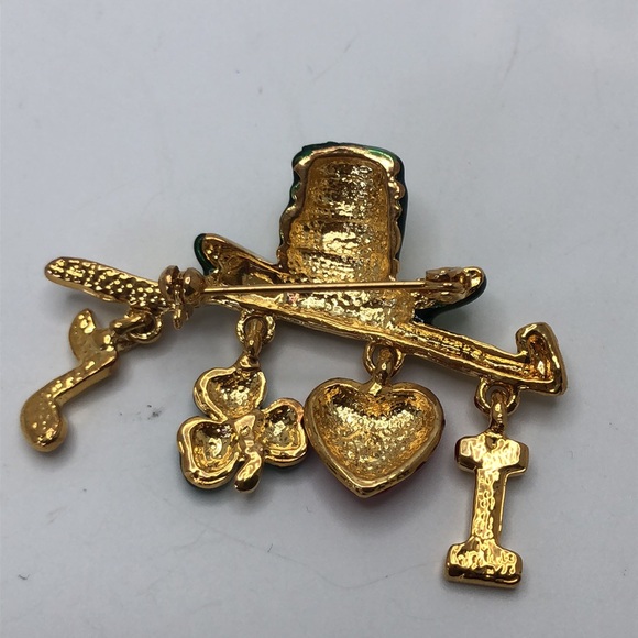 Vintage St Patricks I Love Irish Music Dangle Charm Pin Brooch Good Luck - Picture 4 of 6